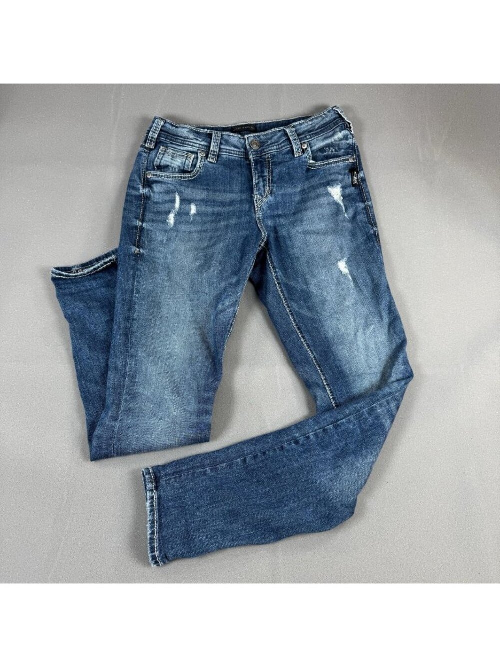 Silver Jeans Co. Jeans Womens Size 28x29 Blue Girlfriend Straight Distressed